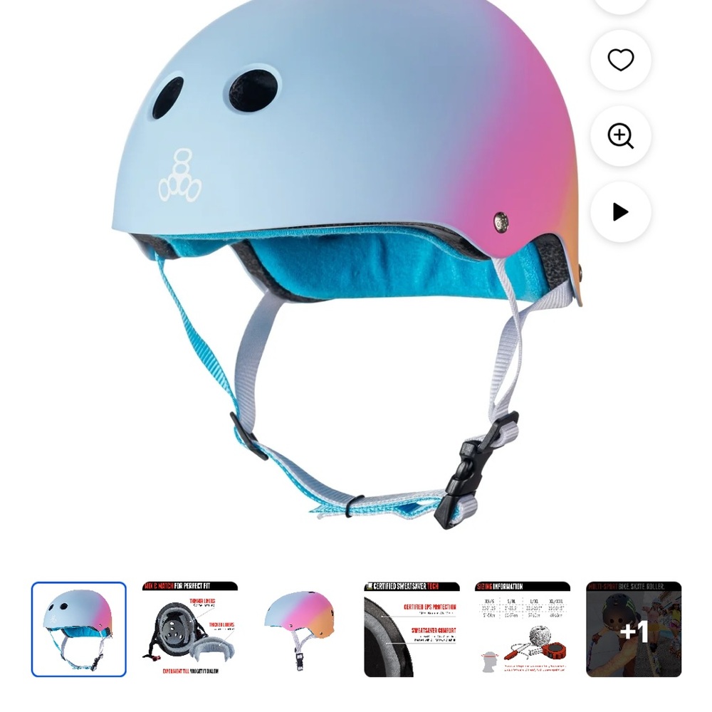 Triple Eight Kids XS S Gradient Helmet with Adjustable Straps & removable liner